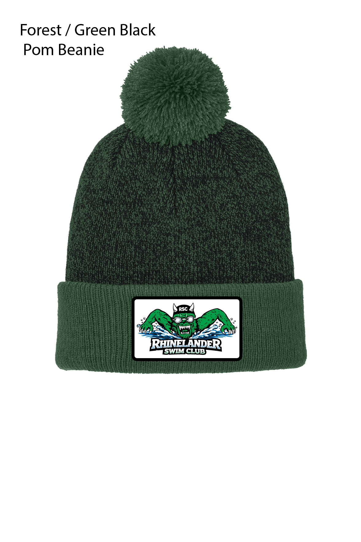Pom Cuffed Beanie with Custom Swim Club Logo Woven Patch