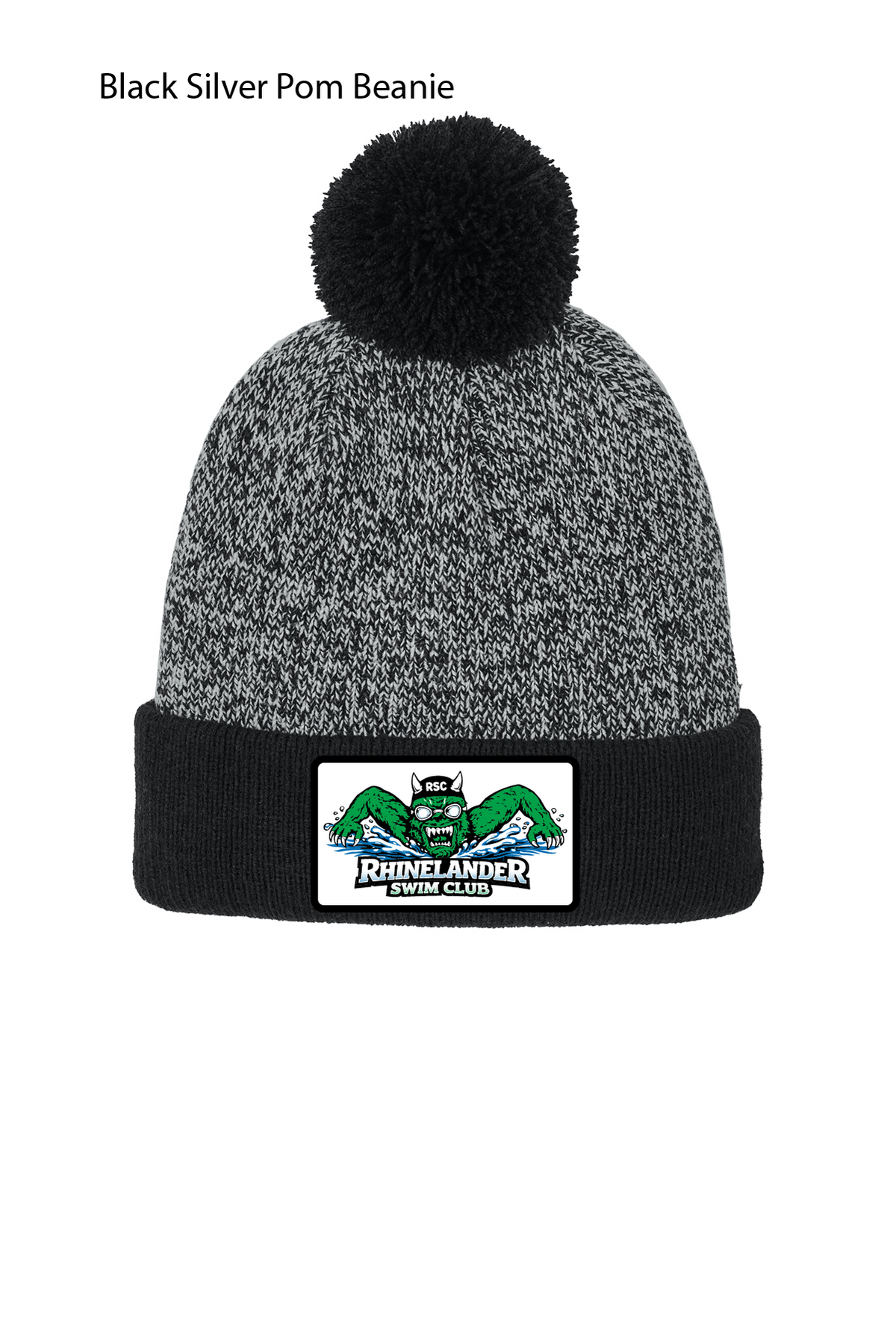 Pom Cuffed Beanie with Custom Swim Club Logo Woven Patch